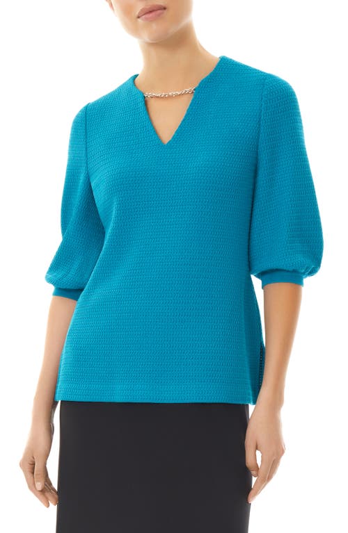 Ming Wang Chain Detail Puff Sleeve Sweater in Bright Teal