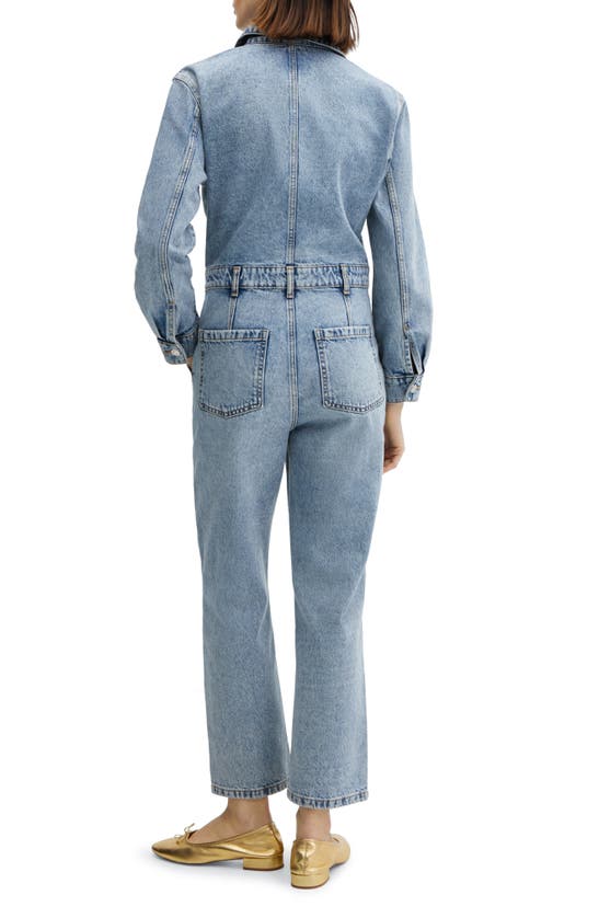 Shop Mango Long Sleeve Denim Jumpsuit In Medium Blue