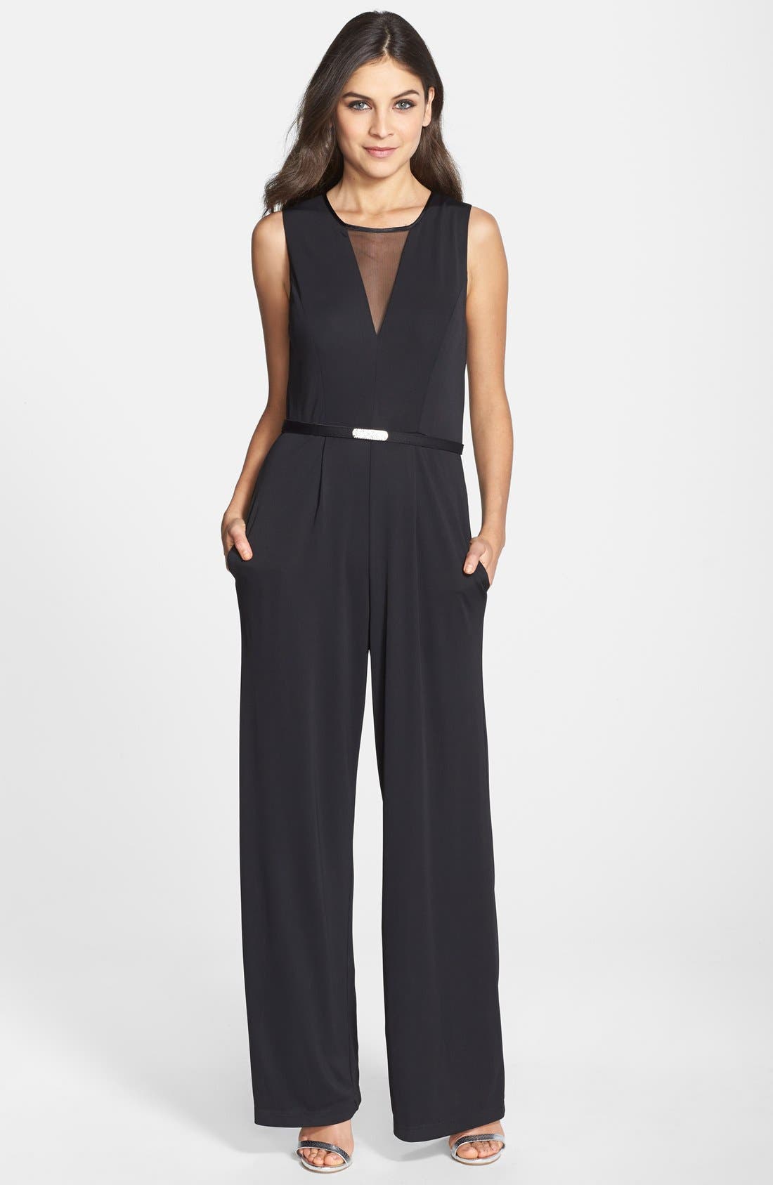 Vince Camuto Mesh & Jersey Jumpsuit Nordstrom