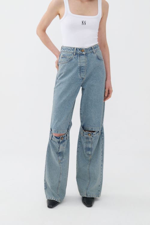 Shop Nocturne Open-knee Wide Leg Jeans In Indigo Blue