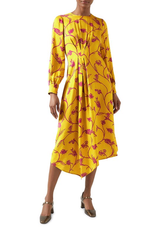 Shop Lk Bennett Henrietta Flower Bracelet Sleeve Asymmetric Hem Dress In Yellow Multi