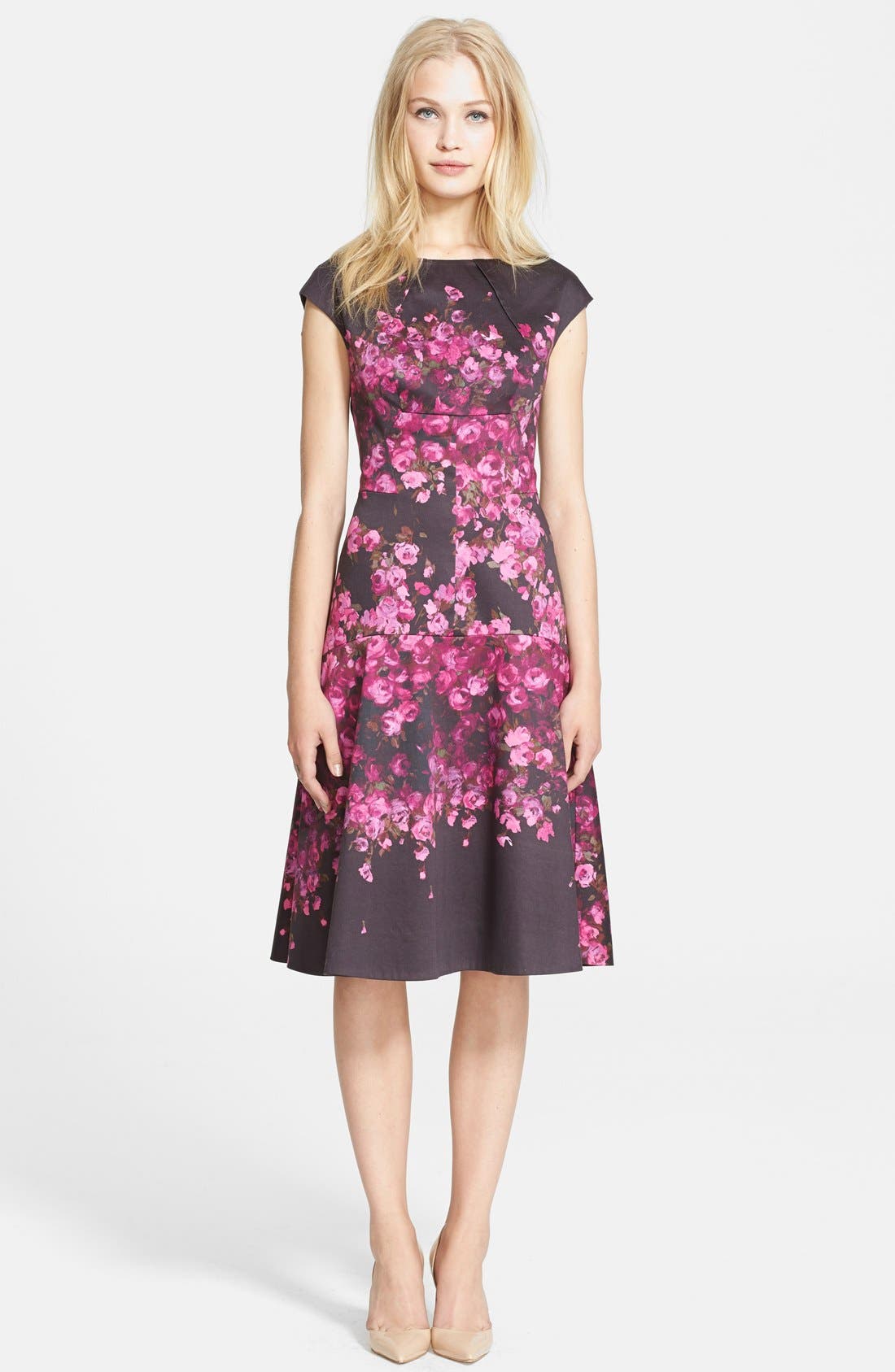 Lela Rose Floral Drop Waist Stretch Cotton Dress Nordstrom