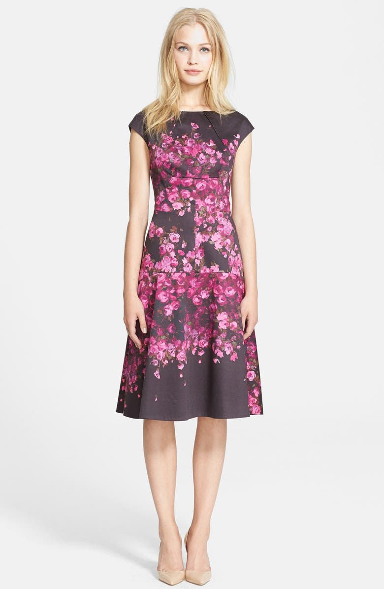Lela Rose Floral Drop Waist Stretch Cotton Dress | Nordstrom