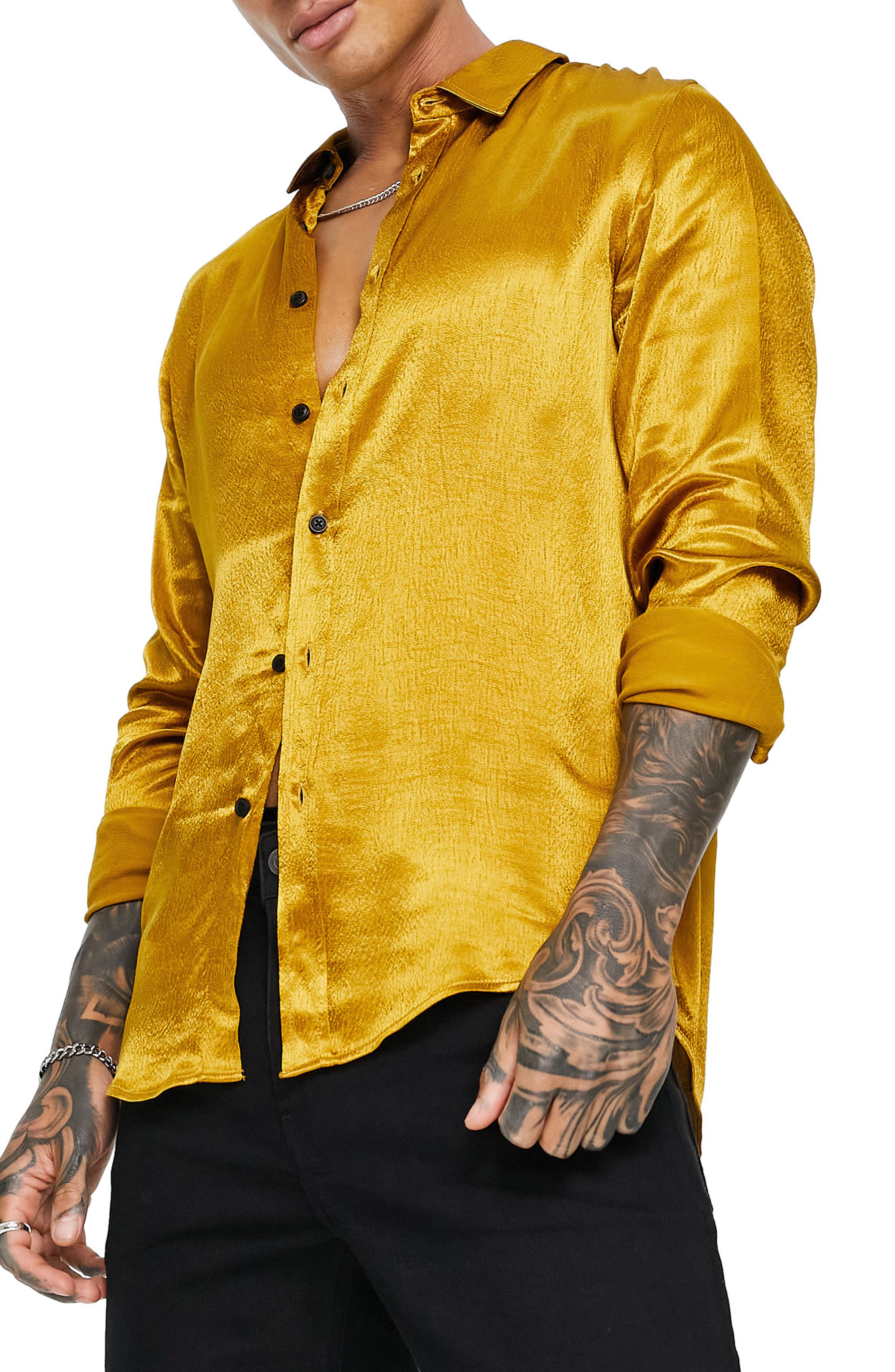 Yellow satin button up shirt Clearance