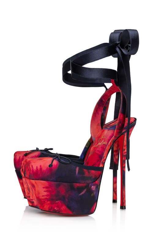 Shop Christian Louboutin Cassia Rose Silk Platform Pump In Red Multi/lin Multi