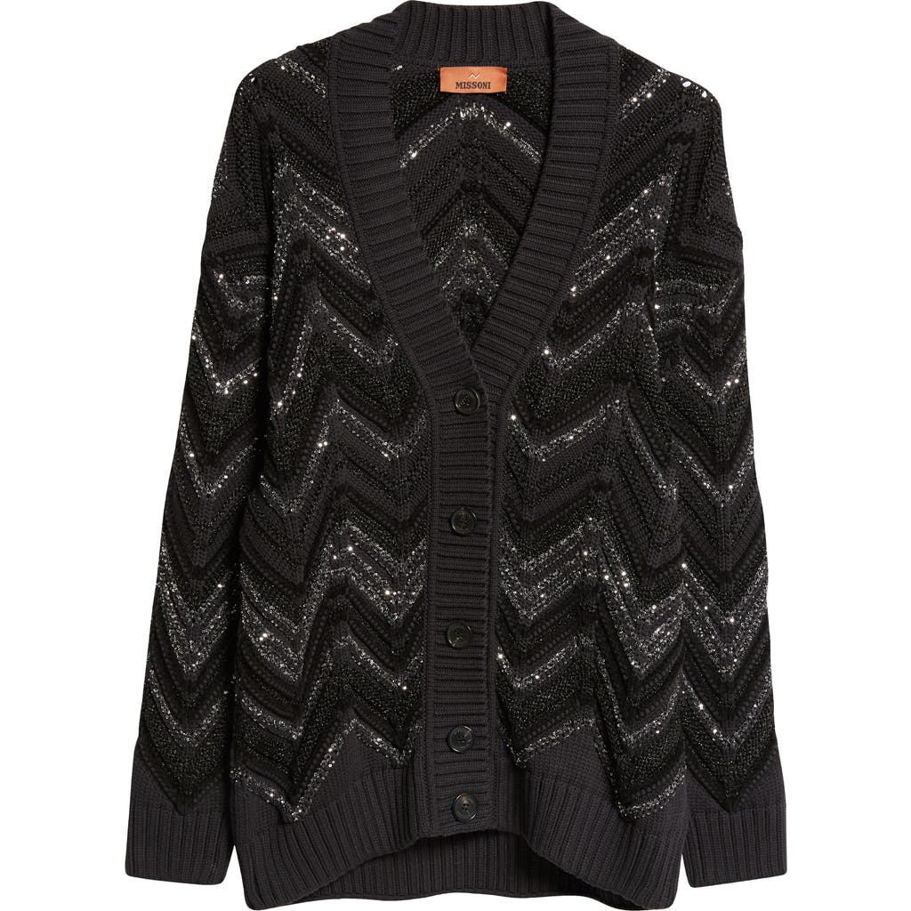 Missoni Sequined Chevron Knit Cardigan In Black