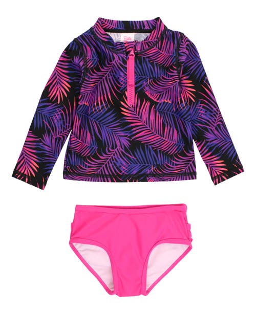 RuffleButts Girls Long Sleeve Zipper Rash Guard 2-Piece in Marine Glow at Nordstrom