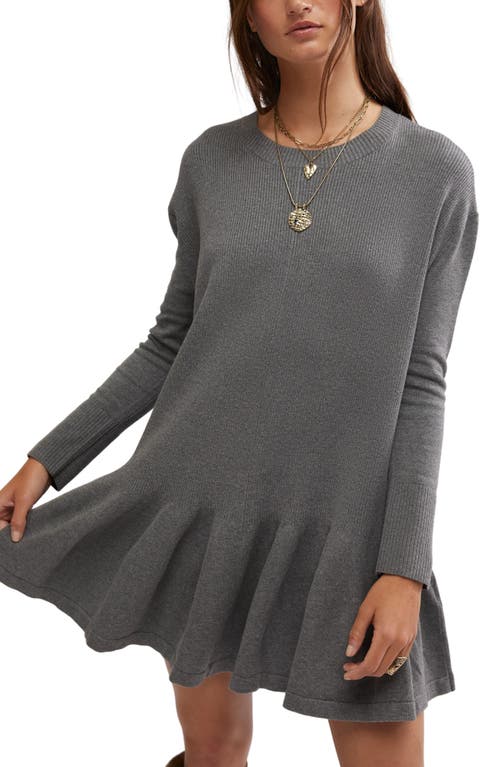 Shop Free People Time On My Side Ruffle Rib Sweater Dress In Dark Grey