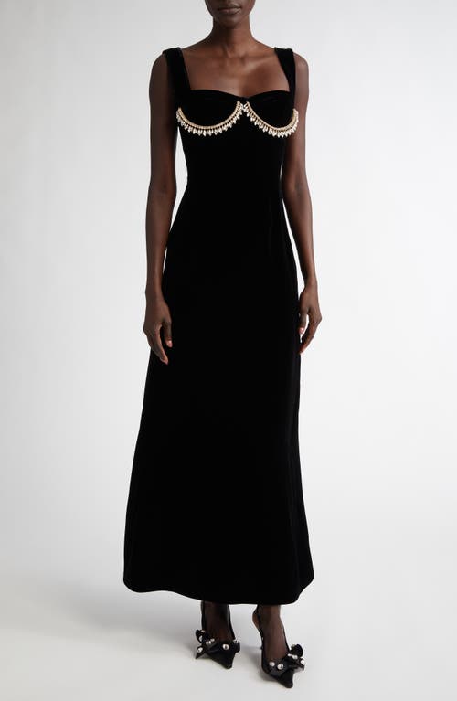 Giambattista Valli Crystal Bustier Velvet Gown in Black 