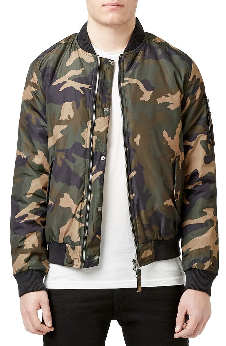 Topman Insulated MA-1 Camo Bomber Jacket | Nordstrom