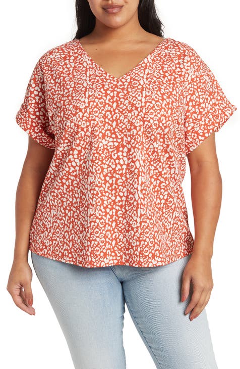 V-Neck Short Sleeve Techno Crepe Top (Plus)