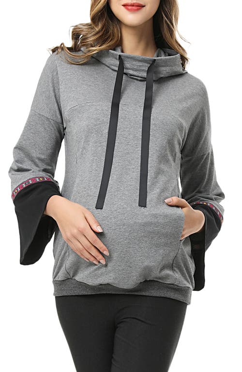 Kimi and Kai Layla Cowl Neck Maternity/Nursing Hoodie in Grey