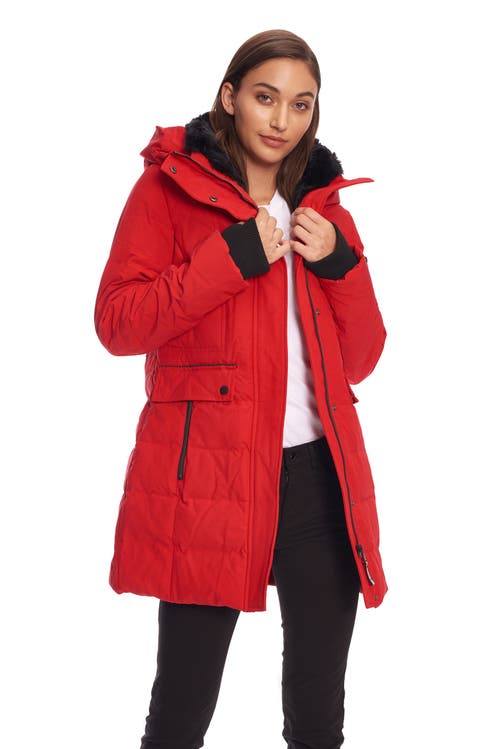 Alpine North Kootney Women's Vegan Down (recycled) Mid-length Parka In Crimson