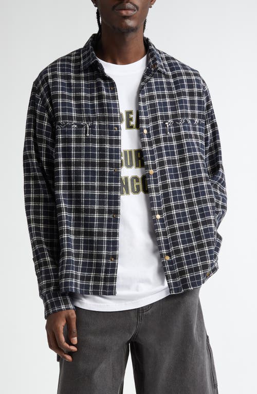 Noon Goons Baja Plaid Snap-Up Shirt in Black/Navy/White 