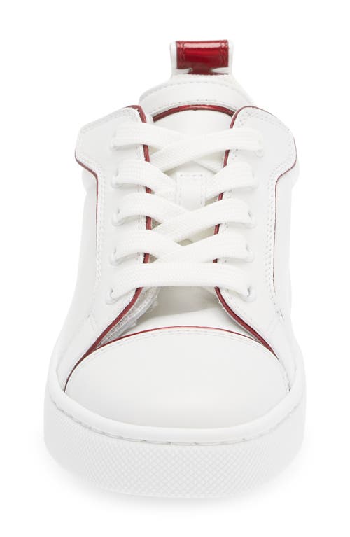 Shop Christian Louboutin Kids' Funnyto Calfskin & Patent Leather Sneaker In Bianco/loubi/loubi