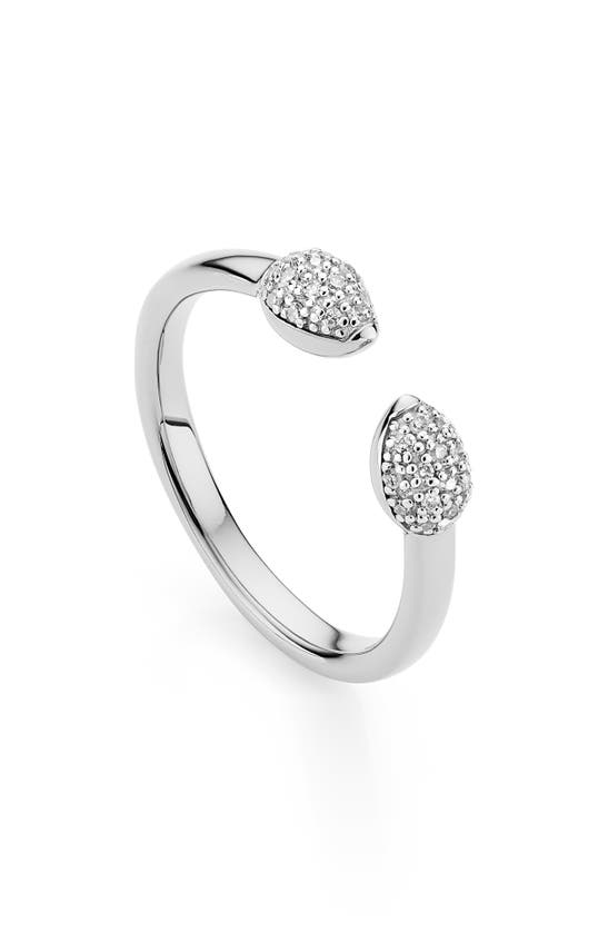 Monica Vinader Fiji Bud Diamond Stacking Ring In Silver/ Diamond