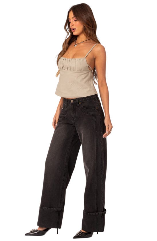 Shop Edikted Vesper Cuffed Wide Leg Jeans In Black