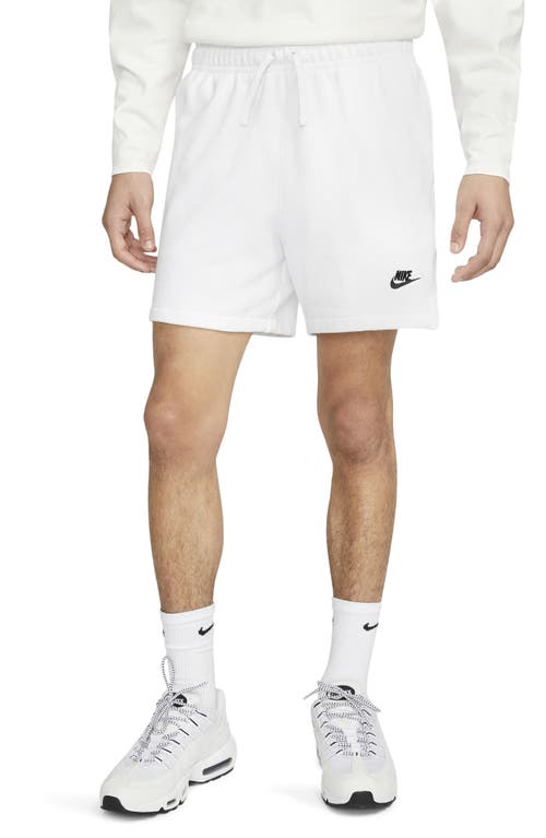 Nike Club Fleece French Terry Shorts in White/White/Black