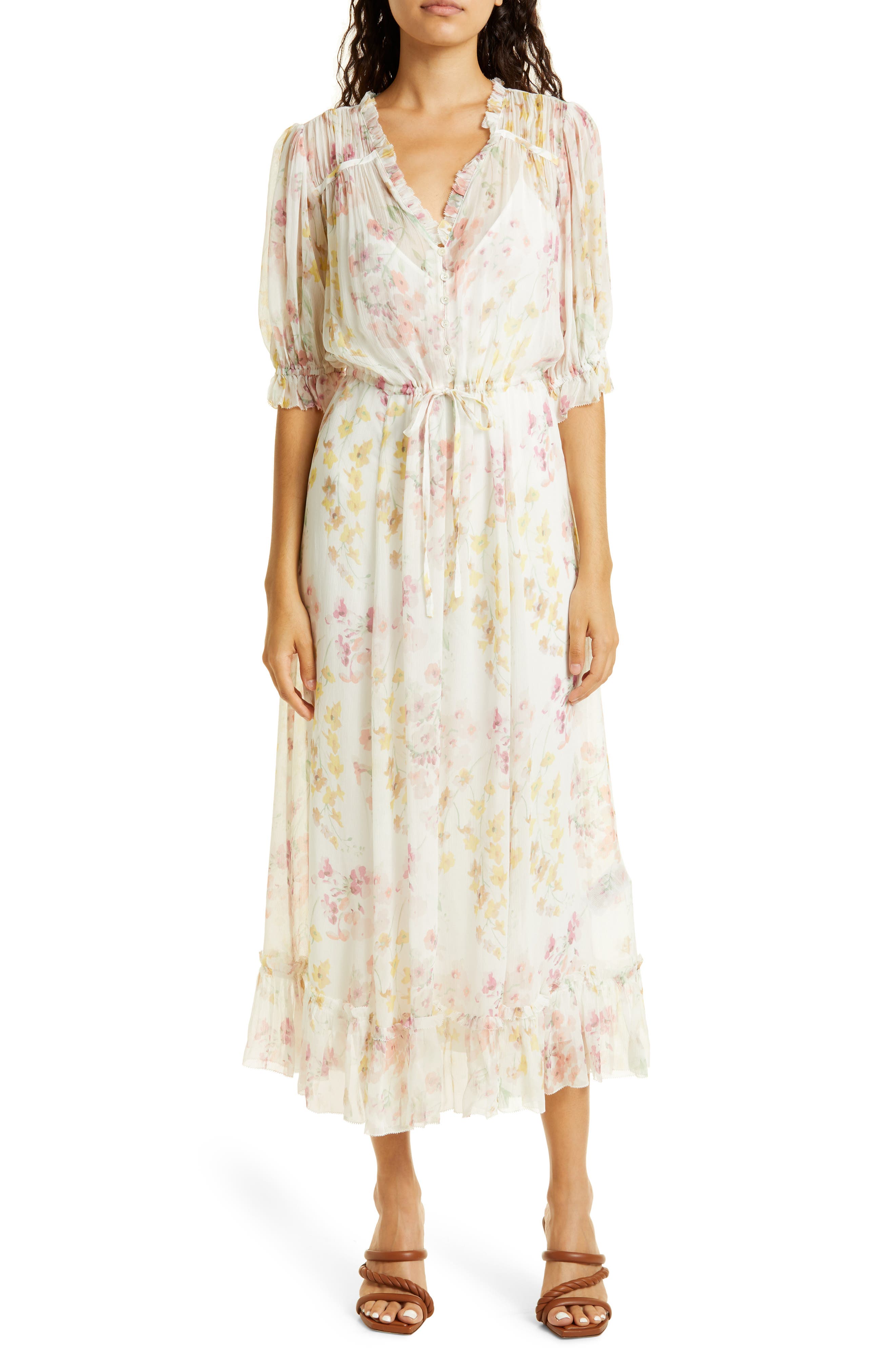Lauren by Ralph Lauren Synthetic Midi Dress in Pink Womens Clothing Dresses Casual and summer maxi dresses 