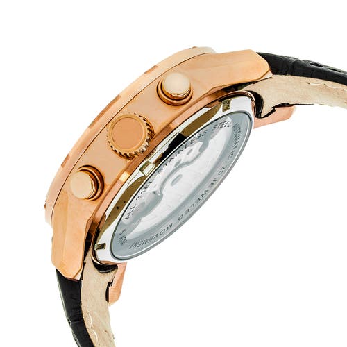 Heritor Automatic Men's Silver / Rose Gold Hannibal Semi-skeleton Leather-band Watch With Day And Date - Rose Gold, Si In Rose Gold/silver