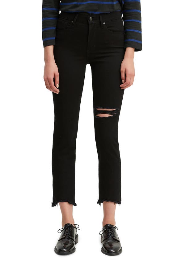 Levi's® Ripped High Rise Straight Leg Crop Raw Hem Jeans In Black Pixel