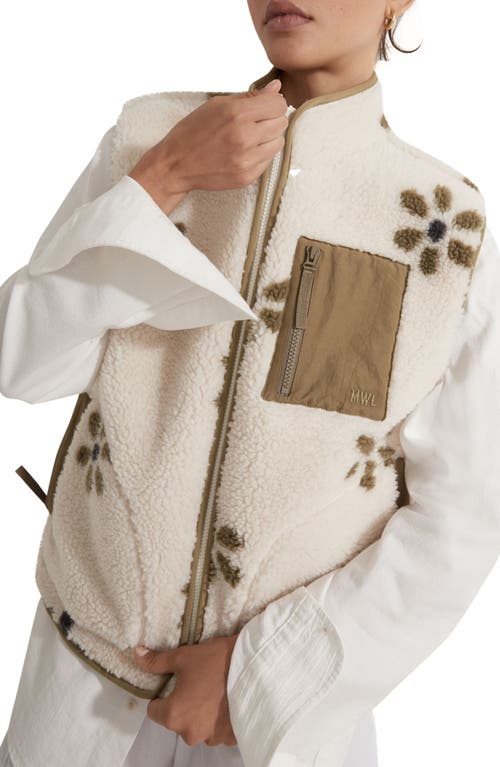 MWL Resourced High Pile Fleece Vest in Bandana Sherpa Floral Cream
