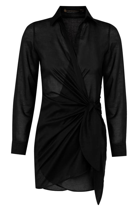 Vix Swimwear Lia Long Sleeve Cotton Cover-up Wrap Dress In Black
