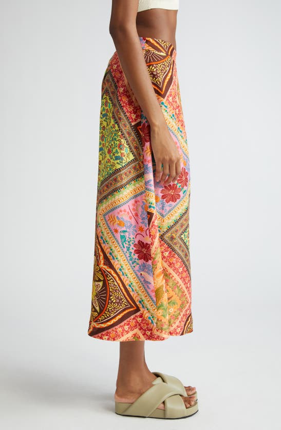 Shop Farm Rio Mixed Scarf Print A-line Midi Skirt In Mixed Scarves Multicolor