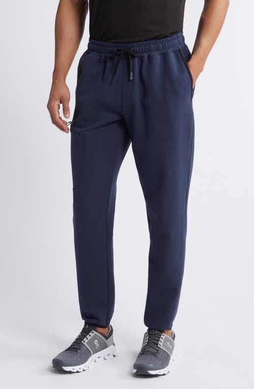 Shop Zella Powertek Stretch Cotton Blend Joggers In Navy Eclipse