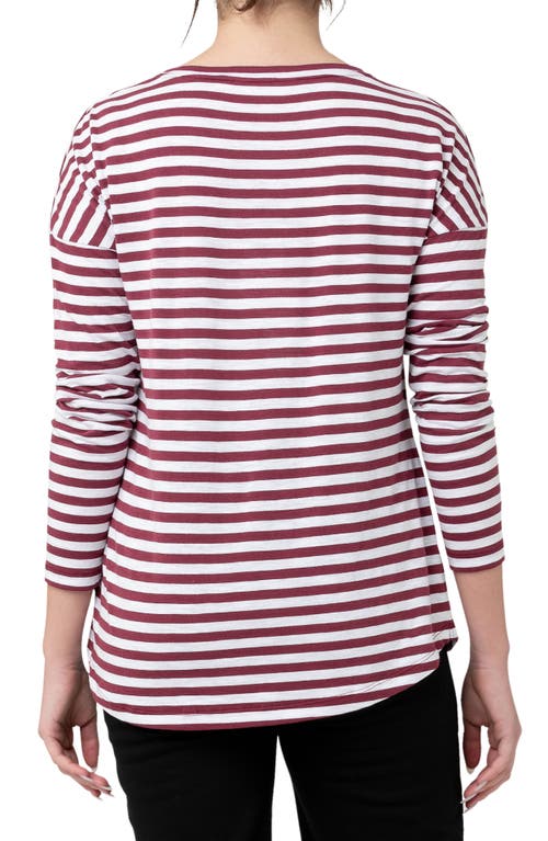 Shop Ripe Maternity Lionel Stripe Long Sleeve Maternity/nursing T-shirt In Maroon/white