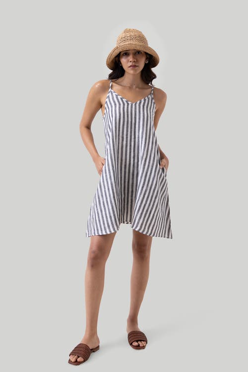 Shop Reistor Short Tent Dress With Back Tie In Striped Linen