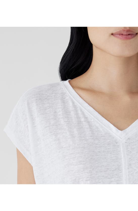 Shop Eileen Fisher V-neck Organic Linen T-shirt In White
