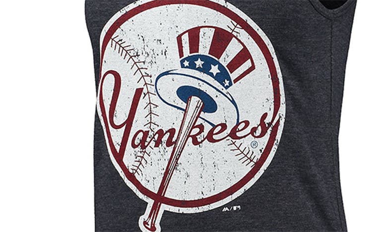 Women's Majestic Threads Navy New York Yankees Scoop Neck Racerback Side  Tie Tri-Blend Tank Top