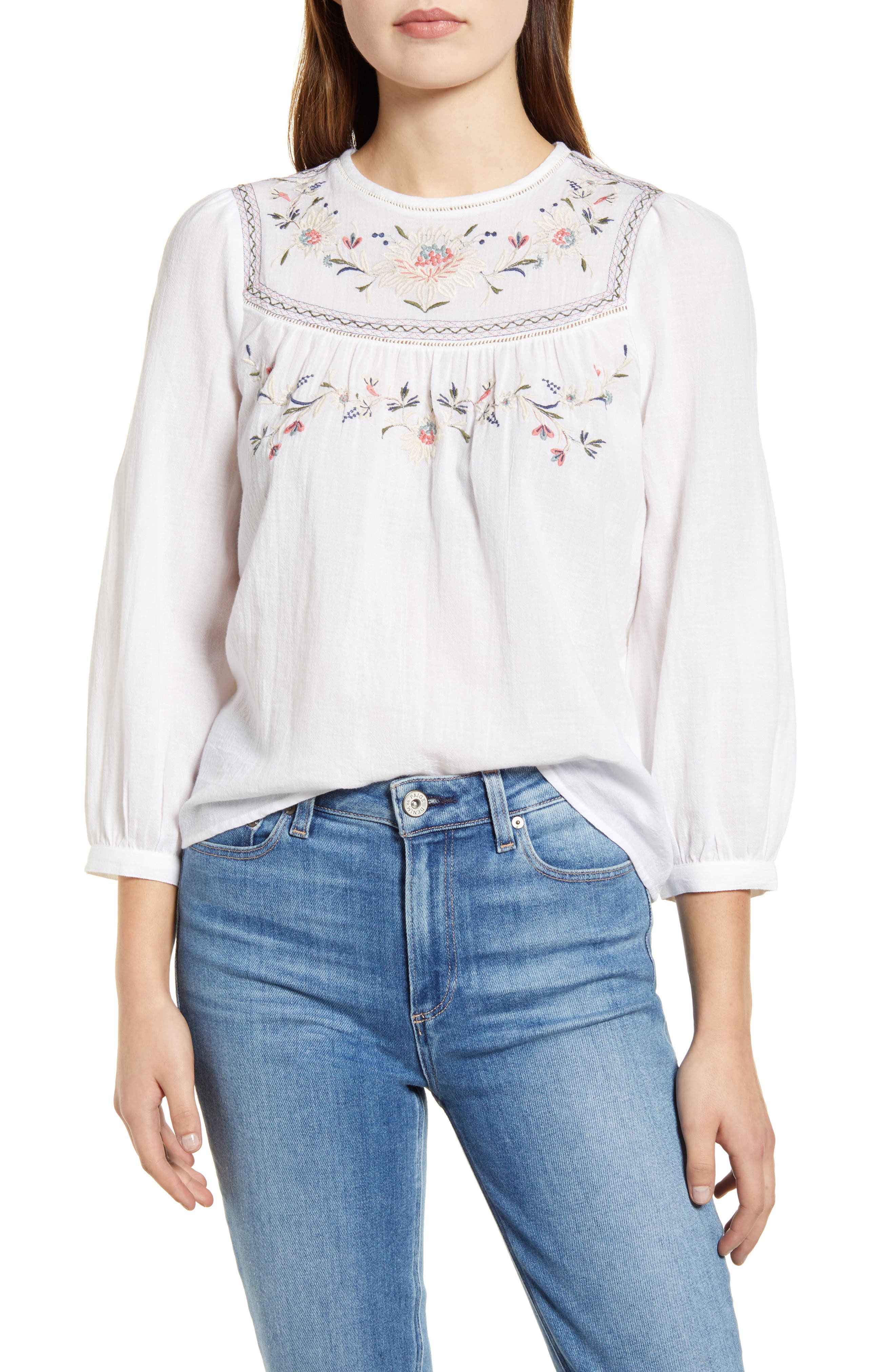 lucky brand embroidered yoke top