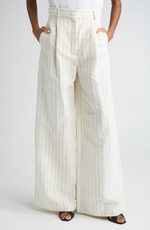 Max Mara Giuliva Pinstripe High Waist Linen & Cotton Wide Leg Trousers White Black at Nordstrom,