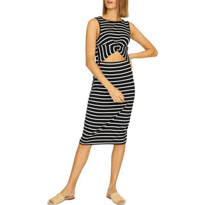Sanctuary Essentials Stripe Cutout Detail Dress, Black