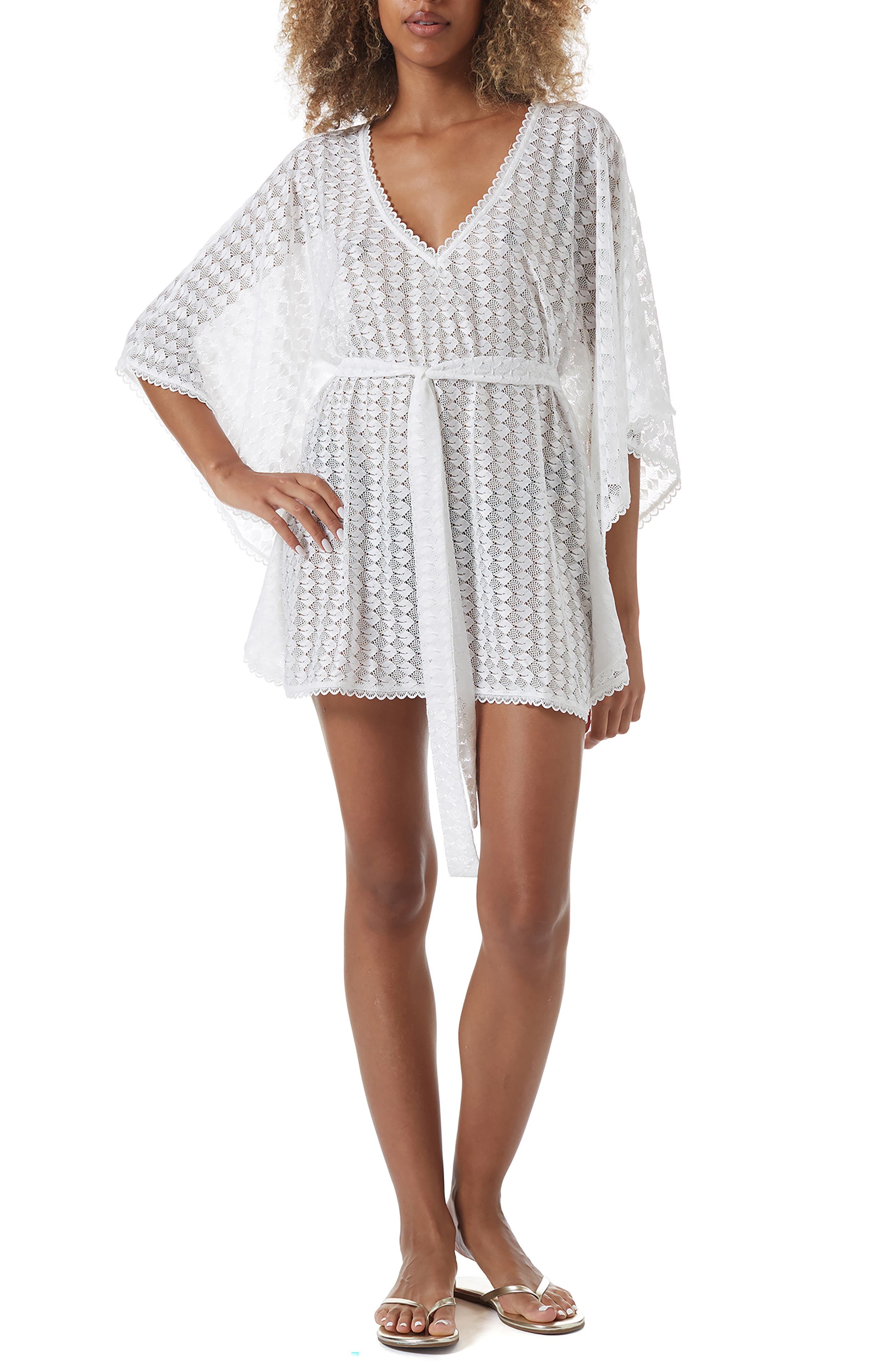 MELISSA ODABASH Beige Crochet Cover Up Beach Dress Kaftan Bikini BNWT S M L 