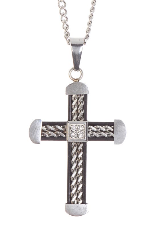 American Exchange Stainless Steel Cross Pendant Necklace In Silver