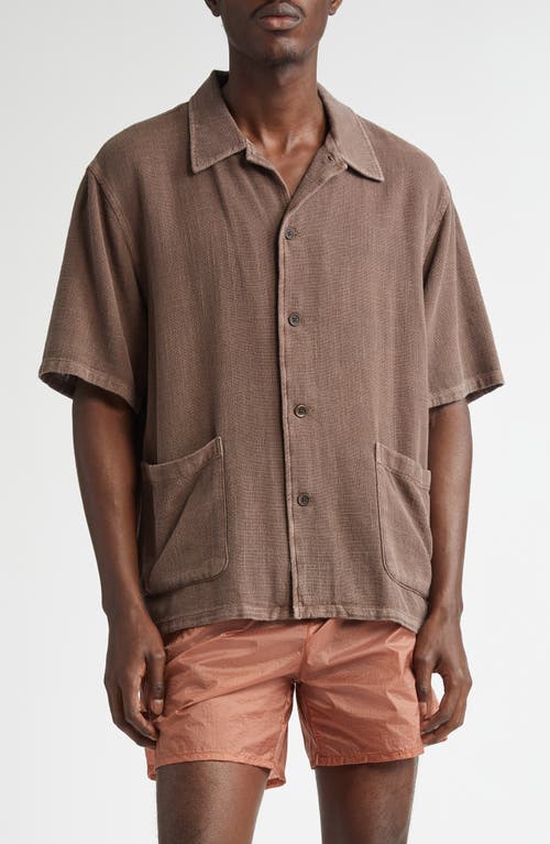 OUR LEGACY Elder Boxy Short Sleeve Button-Up Shirt Brown Sparse Panama at Nordstrom, Us