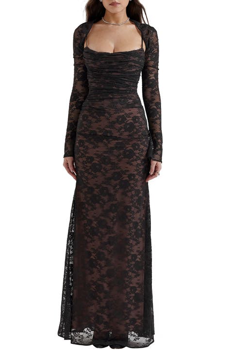 Other Womens Ladies Long Sleeves Lace Mesh Panels Floaty Maxi Midi