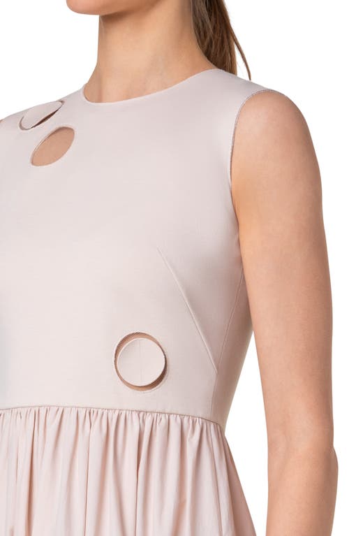Akris Punto Dot Cutout Mixed Media Midi Dress In Cashew