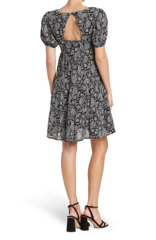 Shop Tash And Sophie Square Neck Puff Sleeve Dress In Black/ivory