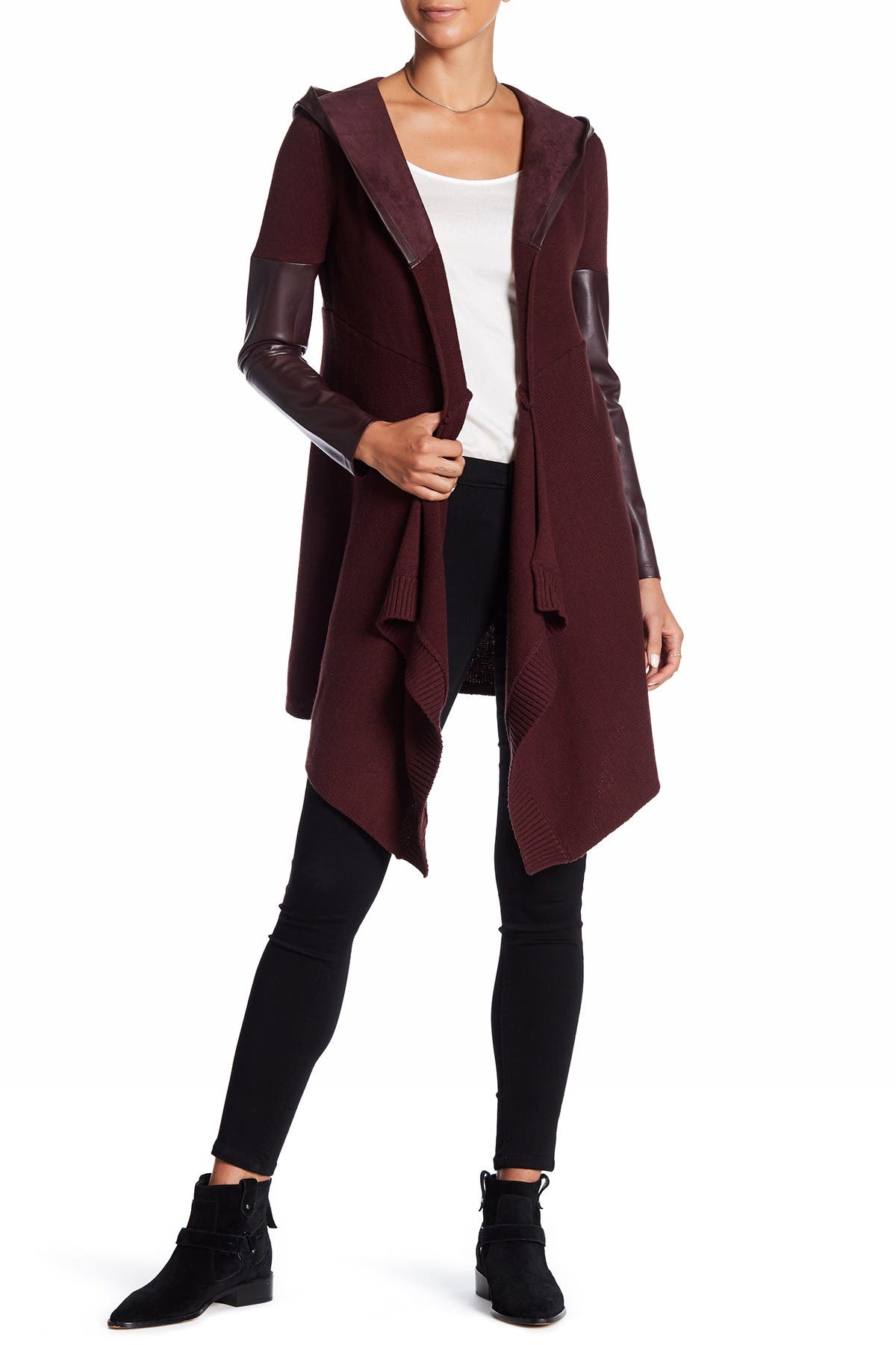 Blanknyc faux leather trim long hooded jacket on sale