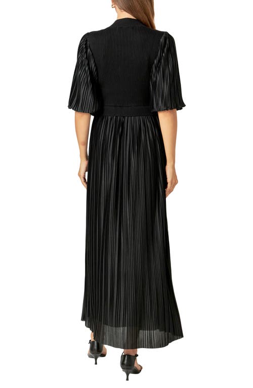 English Factory Mixed Media Pleated Dress In Black
