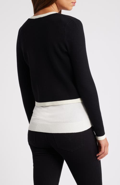 Zoe And Claire Contrast Trim Cardigan In Black