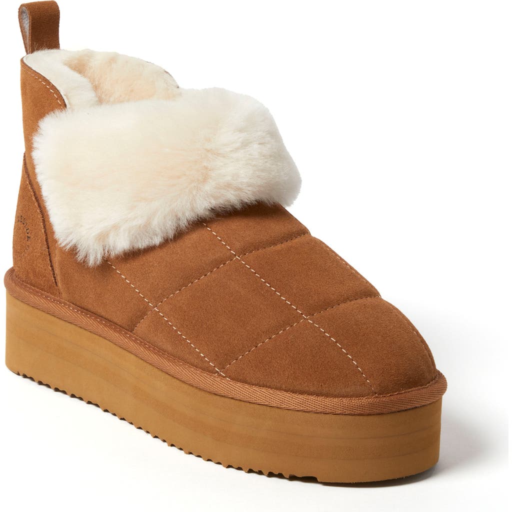 Dearfoams Fireside By Women's Bayswater Genuine Shearling Quilted Platform Bootie In Chestnut