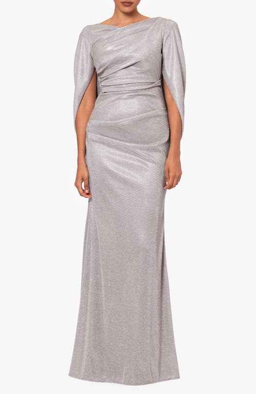 Betsy & Adam Drape Metallic Gown Taupe/Silver at Nordstrom,