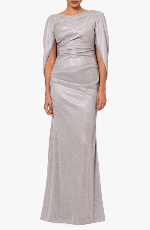 Betsy & Adam Drape Metallic Gown In Gray