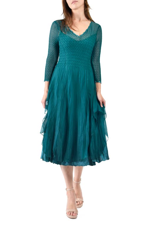 Tiered Charmeuse & Chiffon Dress in Peacock Blue Ombre