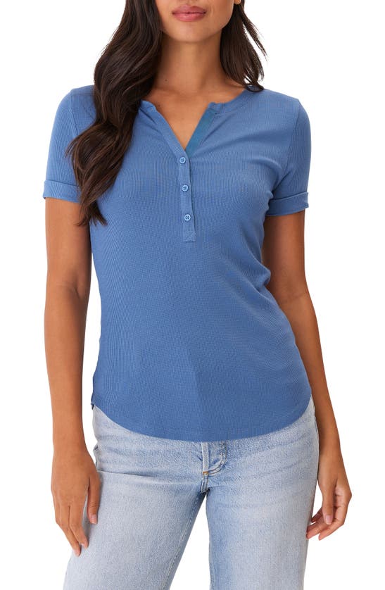 Shop Threads 4 Thought Akia Feather Rib Short Sleeve Henley In Larkspur